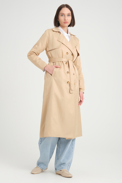 MODAQU Şal Yaka Düğmeli Trençkot Bej