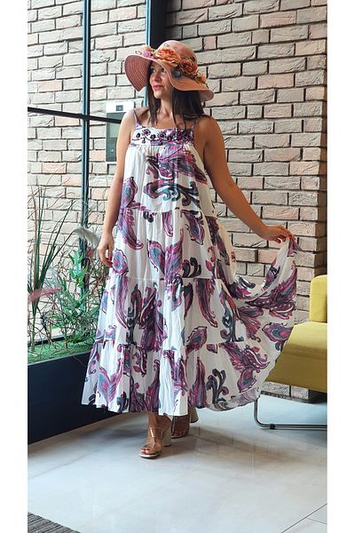 Park Moda Rochie de damă cu curea de frânghie din bumbac cu model