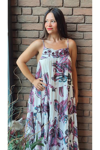 Park Moda Rochie de damă cu curea de frânghie din bumbac cu model