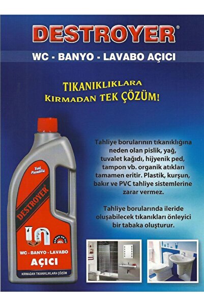 destroyer Lavabo Ve Gider Açıcı Sıvı 1500 Ml (2750 Gr)