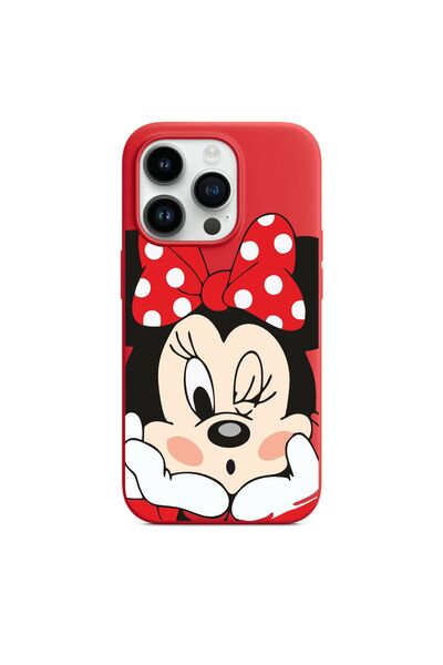 Butik iPhone 14 Pro Max Uyumlu Sevimli Mickey Mouse Desenli Kabartmalı Koruyucu Telefon Kılıfı
