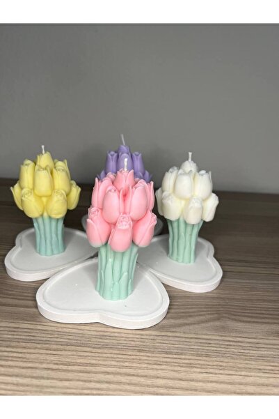 Love Candle Dekor Çiçek Mum, Buket Mum, Gül Mum + Kalp Tabağı HEDİYESİ