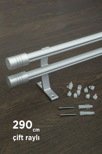 wenthi 290cm Kornişli Metal Rustik Mat Gri Venti 20mm Çift Raylı Perde Askısı...