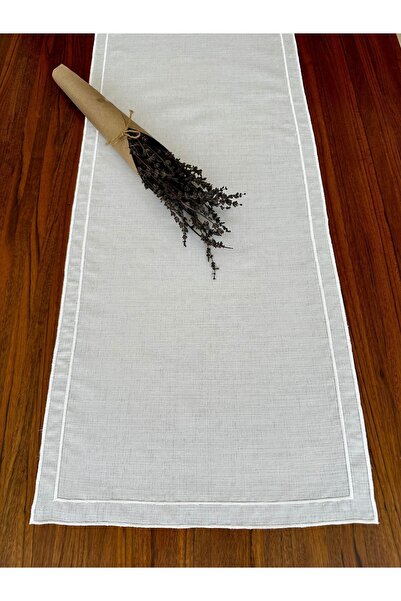 NURHAN HOME COLLECTION Εκρού Κεντητό Λινό Ράνερ - Σχέδιο Διπλής Σειράς