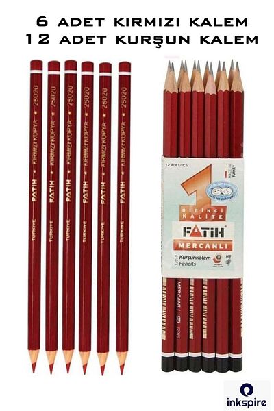 inkspire Fatih 12 BlacK PencilS - 6 Red Copy PencilS, 2-piece Exam EraSer, 4-piece Sharpener Set