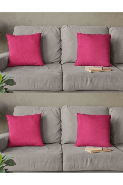 NarHomes Çift Taraflı Dekoratif 4'lü Kırlent Kılıfı Düz Renk 43x43 Cm (fuşya)