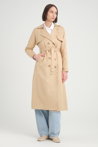 MODAQU Şal Yaka Düğmeli Trençkot Bej