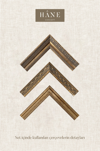 Hane Concept Vintage Çerçeveli 3'lü Tablo Seti, Galeri Seti, Sanatsal Baskılı Tablo, Avrupa Çiftlik Evi Tarzı