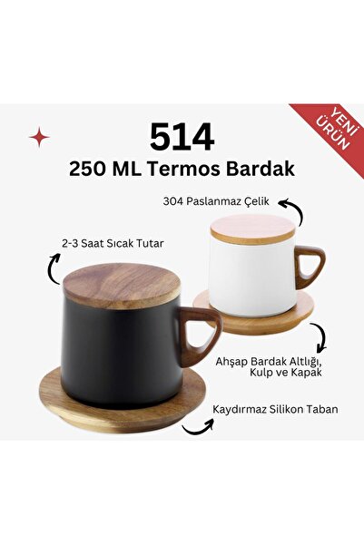 HEPBİMODA Çift Katmanlı Kauçuk Taban 250ml Mat Siyah Kulplu Paslanmaz Çelik T...