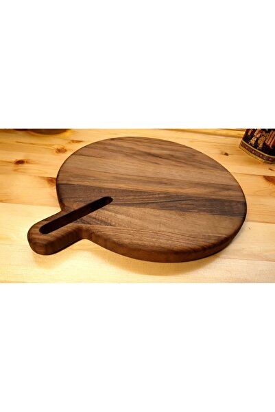 F&S WoodArt Walnut Wood 40 Cm Diameter Natural Wooden Handle Cutting Pizza Pr...