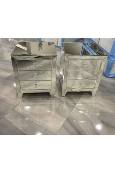 LUXURY VİLLA Luxury 2 Adet Aynalı 3 Çekmeceli Komodin En 45cm Derinlik 45cm Y...