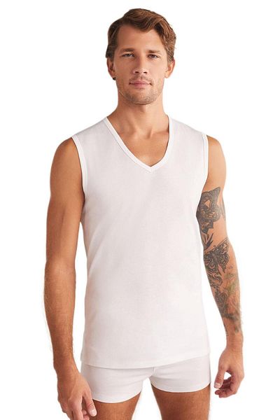 Kom Barry V-Neck - 2-Piece Cotton White Men's Athlete Set