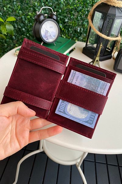 Modica Lotus - Genuine Leather Rfid Protected Anti-Theft Wizard Claret Red Wallet