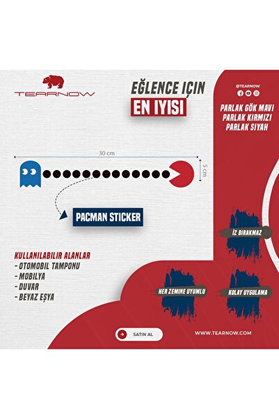 TEARNOW Pacman Sticker Otomobil, Mobilya, Beyaz eşya her alana uyumlu Suya Dayanıklı