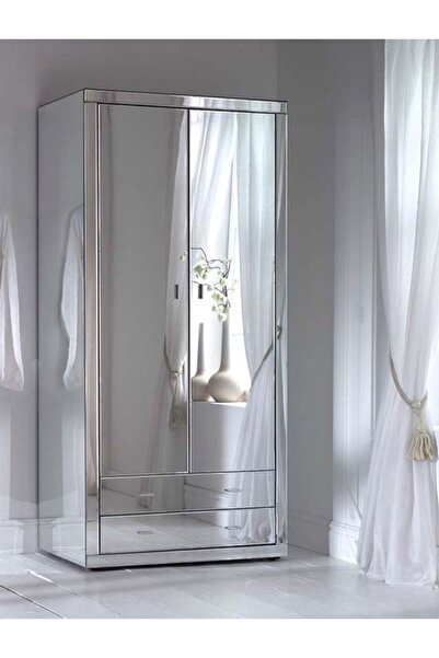 LUXURY VİLLA Luxury 2 Çekmeceli 2 Kapaklı Aynalı Dolap En 90 Cm Yükseklik 190...