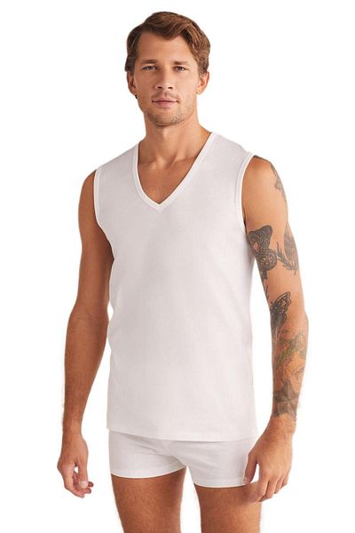 Kom Barry V-Neck - 2-Piece Cotton White Men's Athlete Set