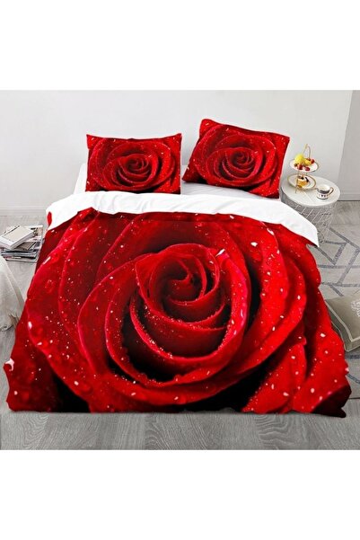 Elmas Dizayn King Size Double Satin & Cotton Luxury Duvet Cover Set - Rose Ro...