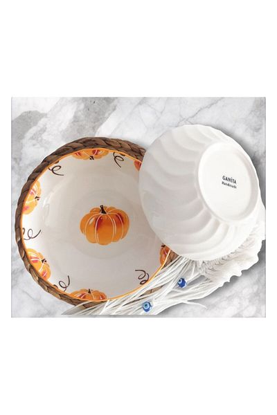 Home Ceramic Pumpkin Pattern Salad Bowl - 25 cm