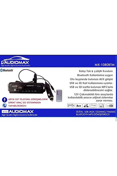 AUDİOMAX Usb Aux Bluetooth Tf Kart Çevirici Modül Aux Girişi Ve 12 Volt Olan ...