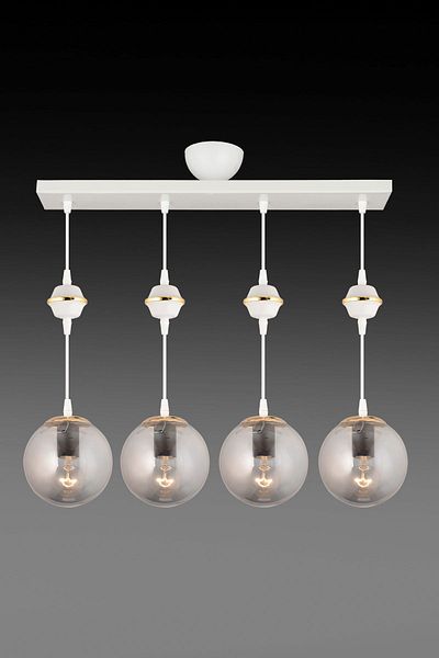 SONSUZ AYDINLATMA&AVİZE Row of White 4-Piece Smoked Glop Top Glass Downward Facing Luxury Chandelier