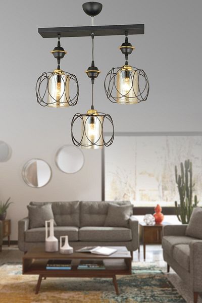 SONSUZ AYDINLATMA&AVİZE Row of Black 3-Plus Sun Downward Facing Luxury Chandelier