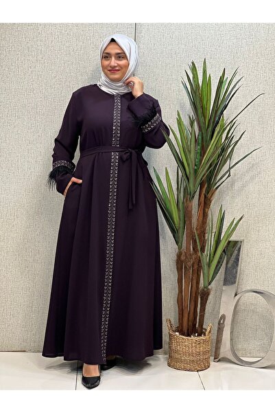 Butik büyük beden Ferace de lux cu pene pentru braț