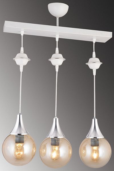 SONSUZ AYDINLATMA&AVİZE Pendant Lamp Row Tray White 3-Piece Bal Glop Top Glass Chrome Downward Facing Luxury Chandelier