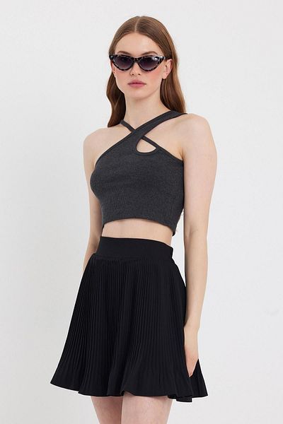 QUHOX Woman's Strappy Crop Camisole Anthracite
