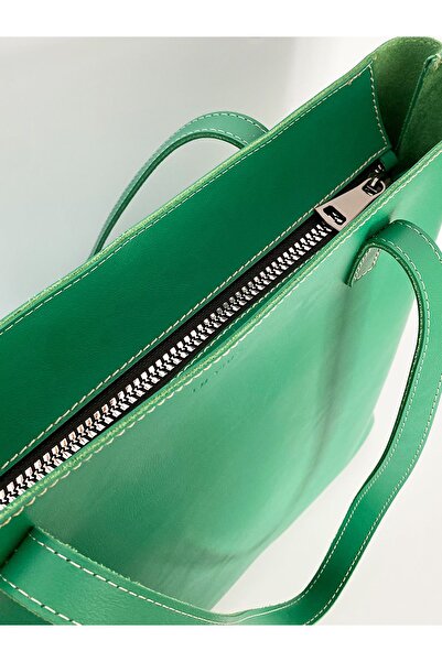 HEYBE'S Women's Green Handle Large Shoulder Bag