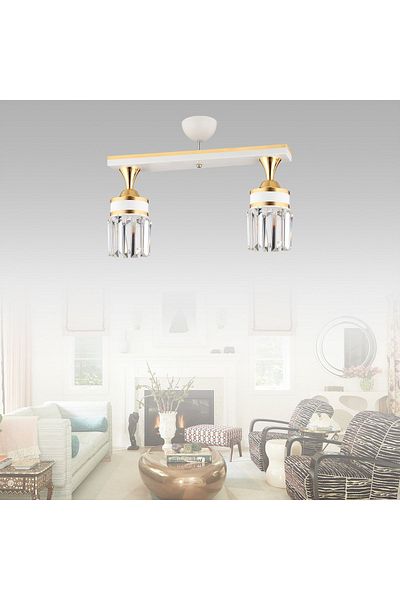 SONSUZ AYDINLATMA&AVİZE Tokyo 2-Piece White Row Plafonier Crystal Stone Yellow Strip Cylinder Downward Facing Luxury Chandelier