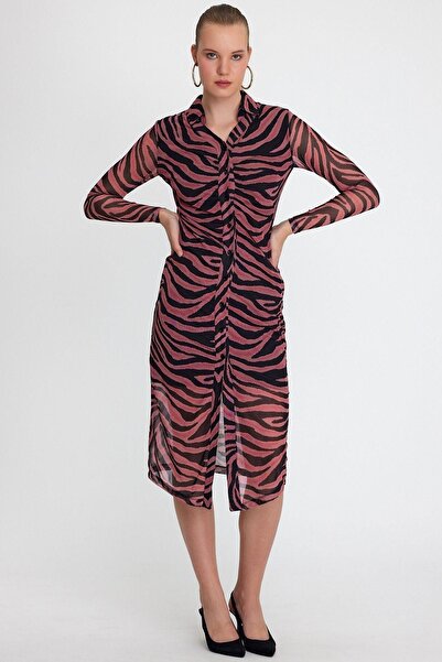 QUHOX Women's Zebra Patterned Dress Fuchsia
