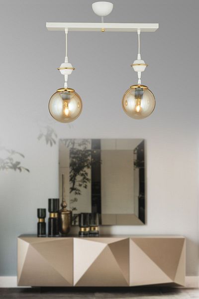 SONSUZ AYDINLATMA&AVİZE Row of White 2-Piece Bal Glop Top Glass Downward Facing Luxury Chandelier