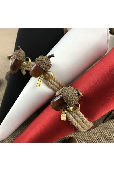Fancyagnes Handmade Polished Natural Oak Bonito Detailed Straw Sack Rope Napkin Ring (Person of 6)