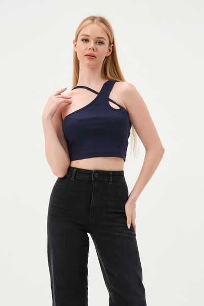 QUHOX Жіночий кроп-топ на бретельках, індиго