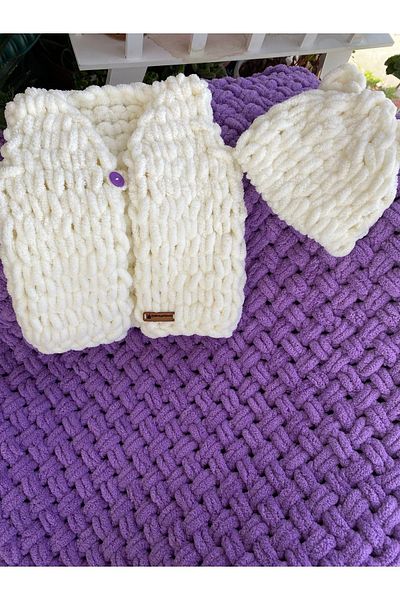 Alizee Baby Blanket and Vest - Puffy Beanie Set