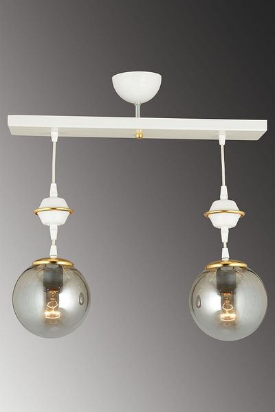SONSUZ AYDINLATMA&AVİZE Row of White 2-Piece Smoked Glop Top Glass Downward Facing Luxury Chandelier
