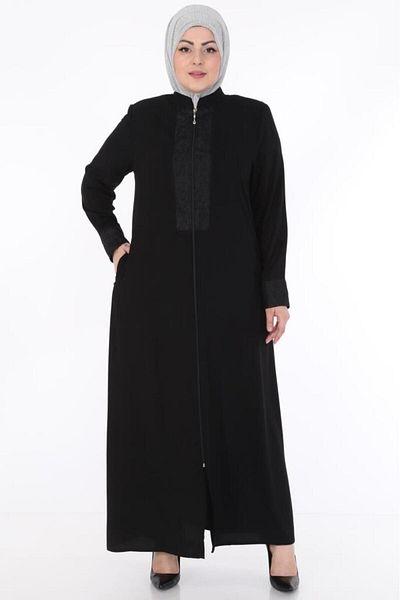 Jamila حرير المدينة المنورة - حرير نسائي مزين بالدانتيل وسحاب