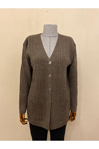 TEK Triko Kışlık Yün Anne Hırka / Kahverengi