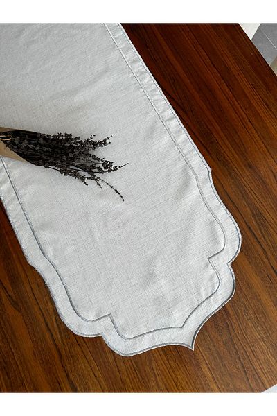 NURHAN HOME COLLECTION Διπλής σειράς Ασημί Χρώμα Κέντημα Κεντημένο Λινάρι Runner