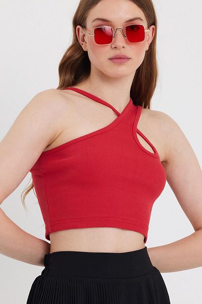 QUHOX Woman's Crop Camisole with Straps Red
