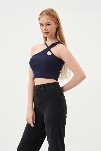 QUHOX Жіночий кроп-топ на бретельках, індиго