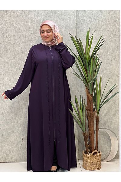 Butik büyük beden Каменен детайлен ръкав Абая
