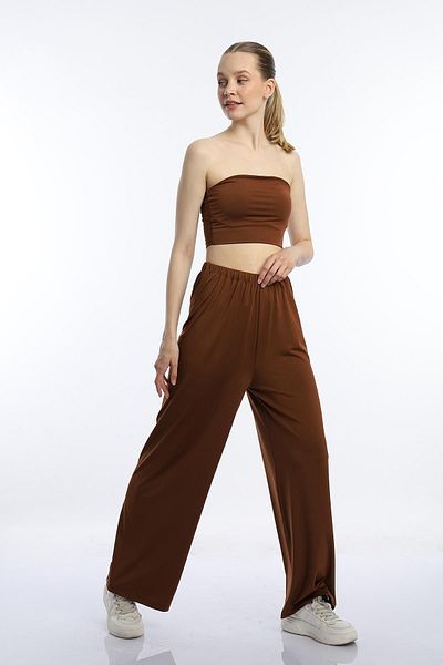 QUHOX Σετ παντελόνι Allegro Fabric Brown Crop - Γυναικείο