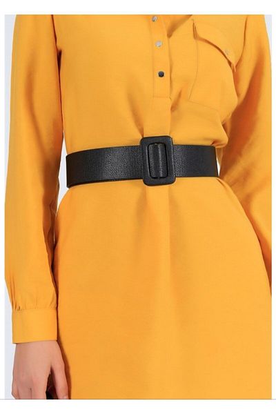 Kemerix Women's Black Leather Look Waist Belt