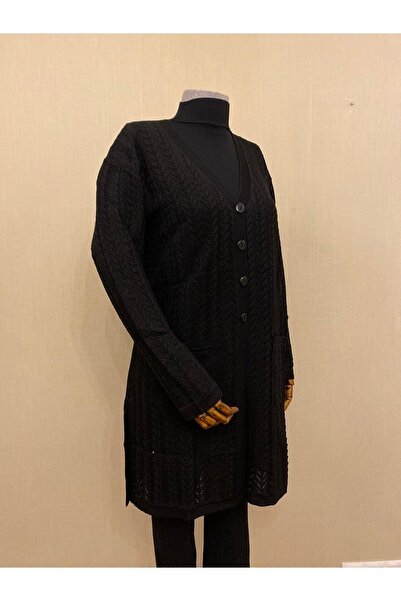 TEK Merserize Anne Uzun Hırka / Siyah