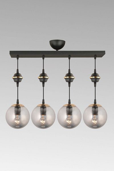 SONSUZ AYDINLATMA&AVİZE Row of Black 4-Piece Smoked Glop Top Glass Downward Facing Luxury Chandelier