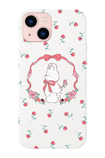 shoptocase Iphone 14 ve 13 Uyumlu Kurdele Bear Desenli İçi Süet Silikon Lansm...