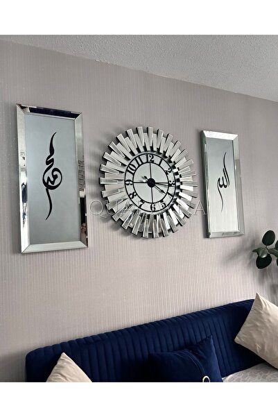 QUAL 65 cm Çapında Saat ve 30x70 cm Gümüş Tablolar Set