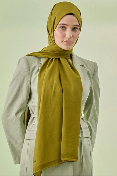 Cardion Απλό βαμβακερό μεταξωτό σάλι - Oil Green