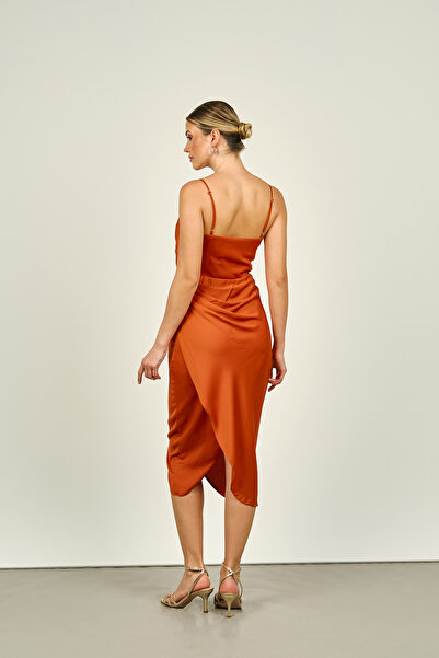 DORİDORCA Doridorca Kadın Degaje Yaka Abiye Elbise 5923060 Kiremit